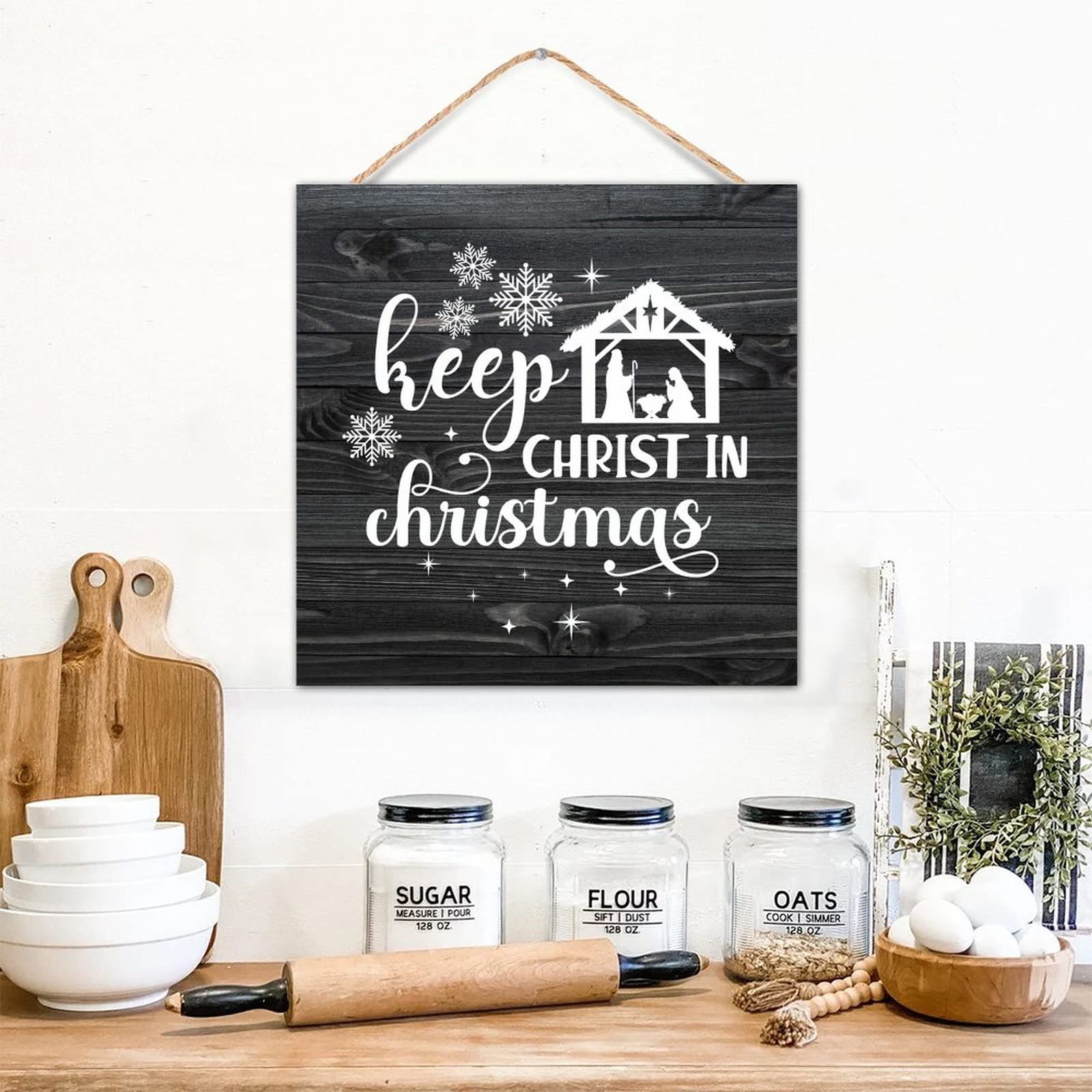 Panneau bois Keep Christ in Christmas plaque murale porche 30cm