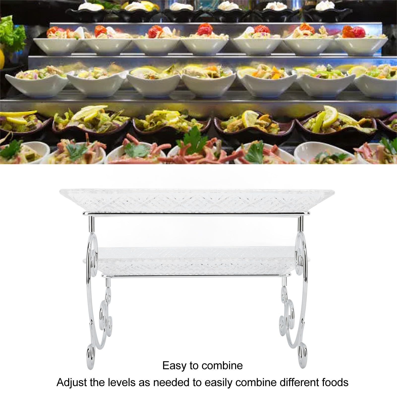 2-stufiges Glas-Buffet-Serviertablett, multifunktional, exquisit, stabil, Dessert- und Lebensmittel-Präsentationsserver, abgestufte Servierplatte für Partys