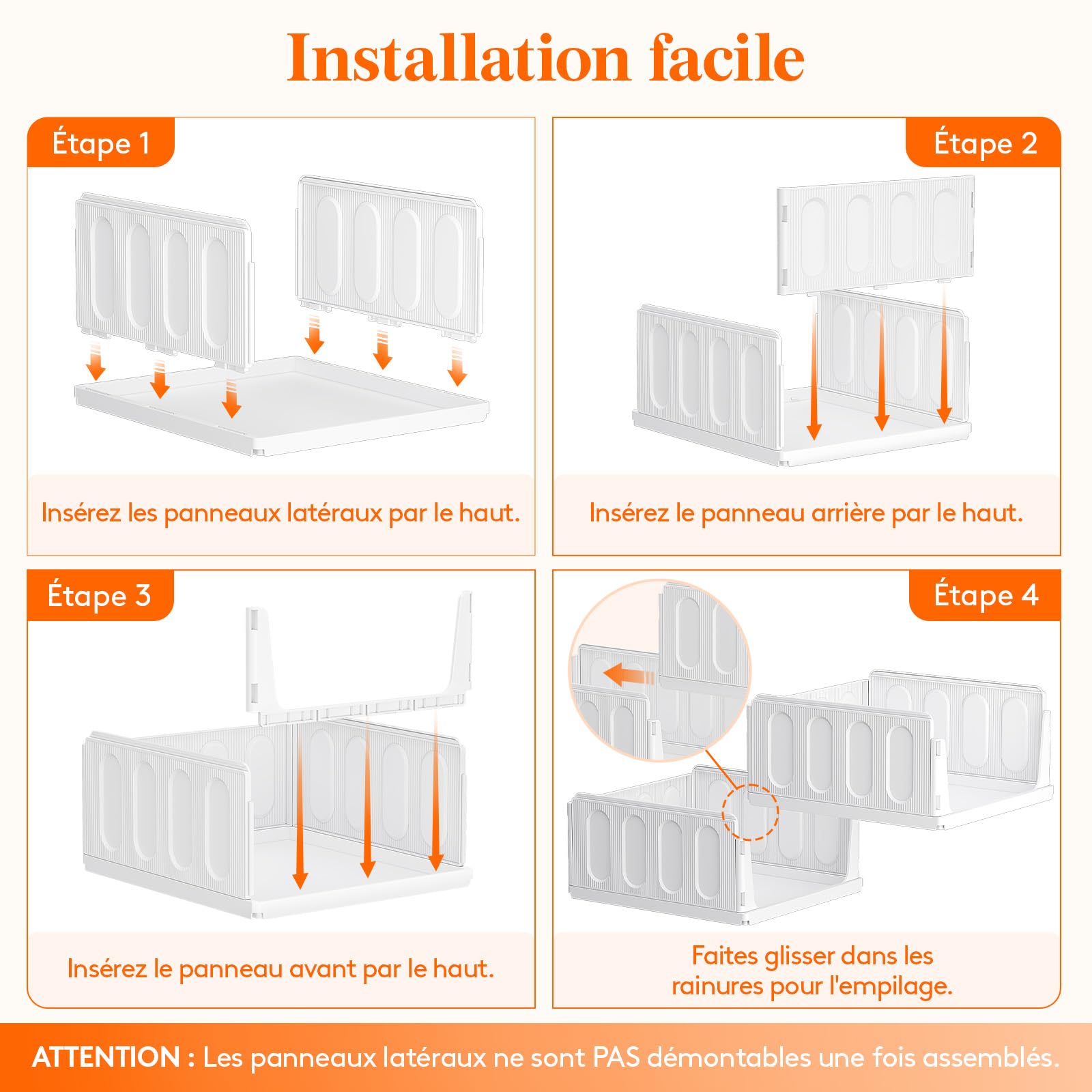 Lifewit Boîtes de Rangement pour Vêtements, Organisateur de Penderies Empilables, Blanc Bacs Individuels en Plastique, Idéal pour Placard de Cuisine, Armoire de Camping et Salle de Bain, 20L, Lot de 6