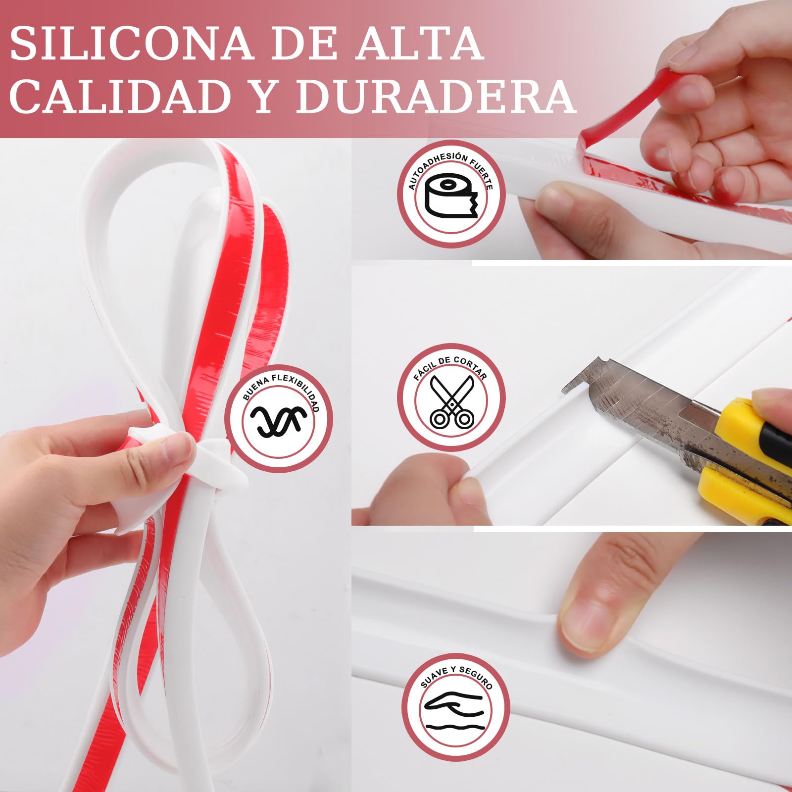 alophoty 1M Barrera Agua Ducha Blanco - Perfil Silicona Ducha, Impermeable, Plegable, Fácil Instalación, Previene Desbordamientos y Filtraciones