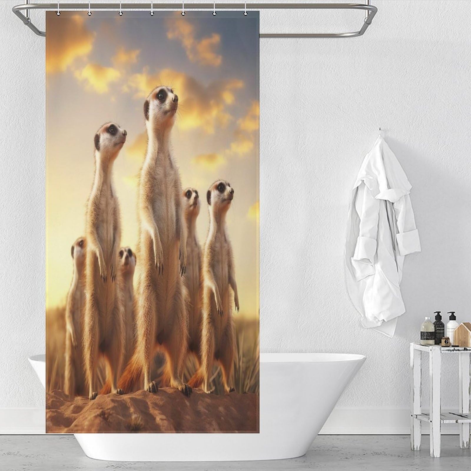 Rideau de douche suricate pour salle de bain familiale et baignoire