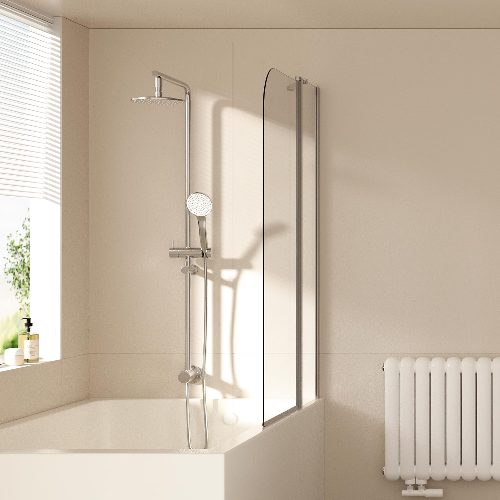 EMKE Mampara de ducha para bañera de 100 x 140 cm, color negro, 1 pieza, plegable, con cristal templado de seguridad de 6 mm, accesorio para bañera, pared plegable, mampara de ducha de cristal