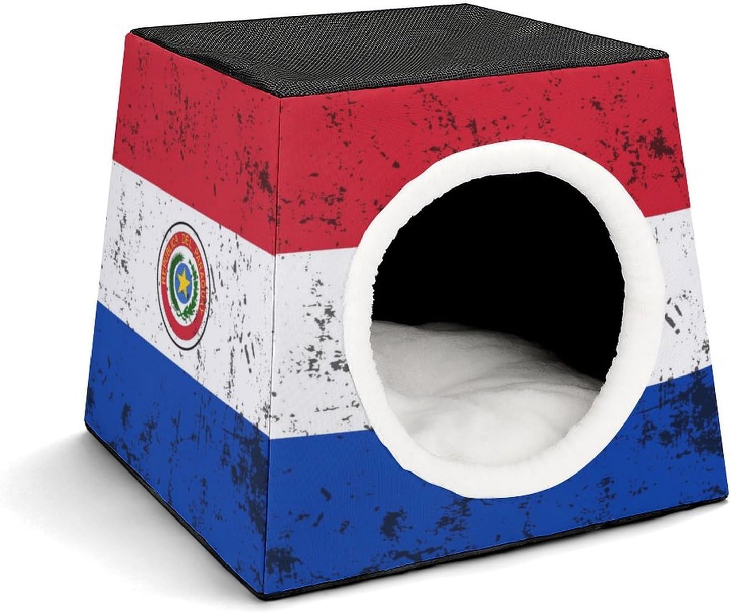 Generic Retro Paraguay Flag Cat House for Indoor with Spacious Cat Nest, style-22-2-1