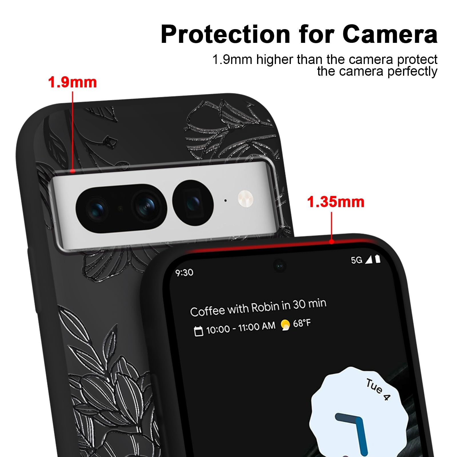 Custodia per telefono floreale carina per Google Pixel 7 Pro 5G 6.7 pollici, estetica coquette nera modello stampa design custodia morbida sottile antiurto TPU protettiva Funda Cover per donne