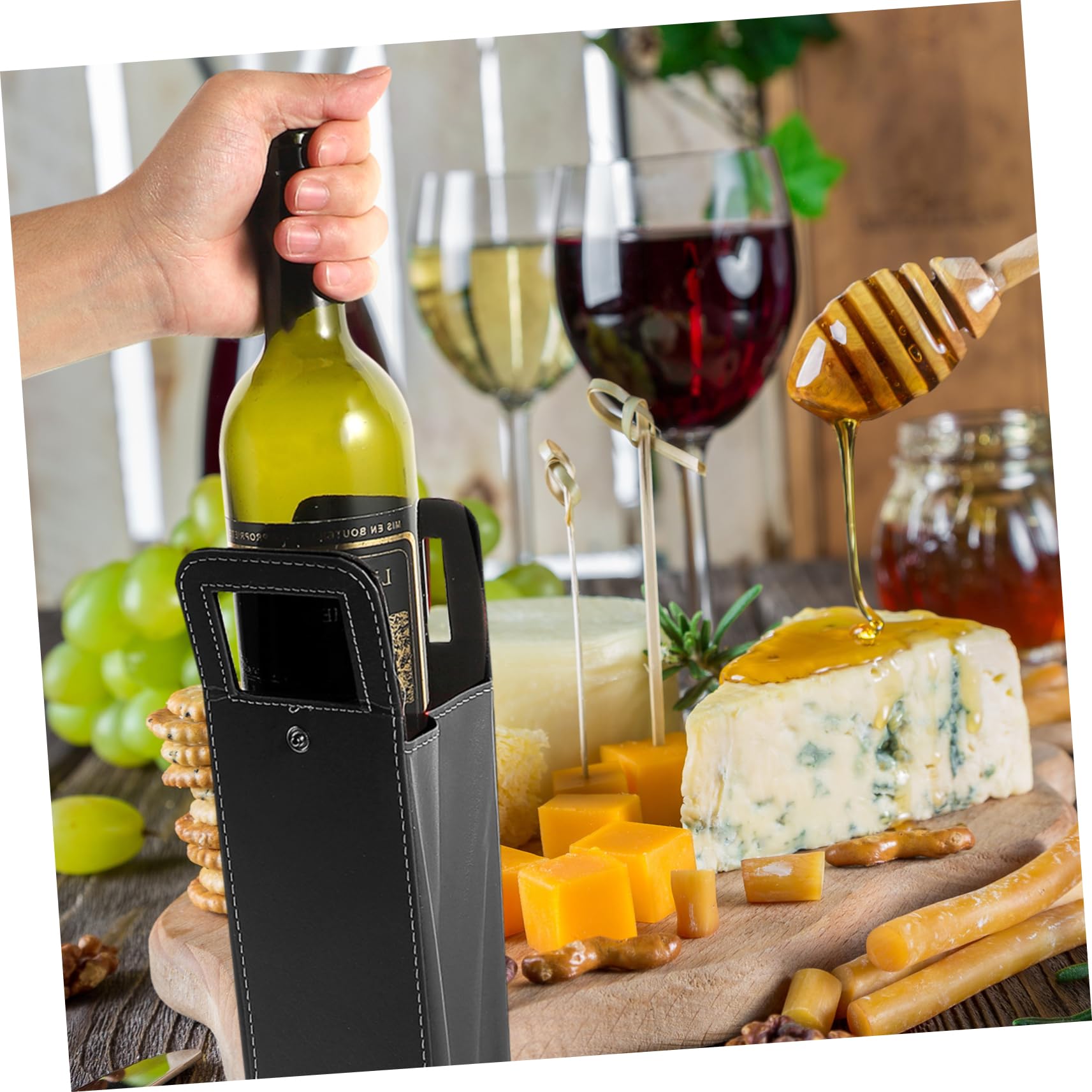 MAGICLULU 3pièces à Vin Cuir Pour Bouteille Tote Réutilisable Élégant Pour Mariage Et