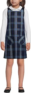 Lands' End 여아용 격자무늬 버튼 숄더 패치 포켓 점퍼 5 프렌치 블루 격자무늬