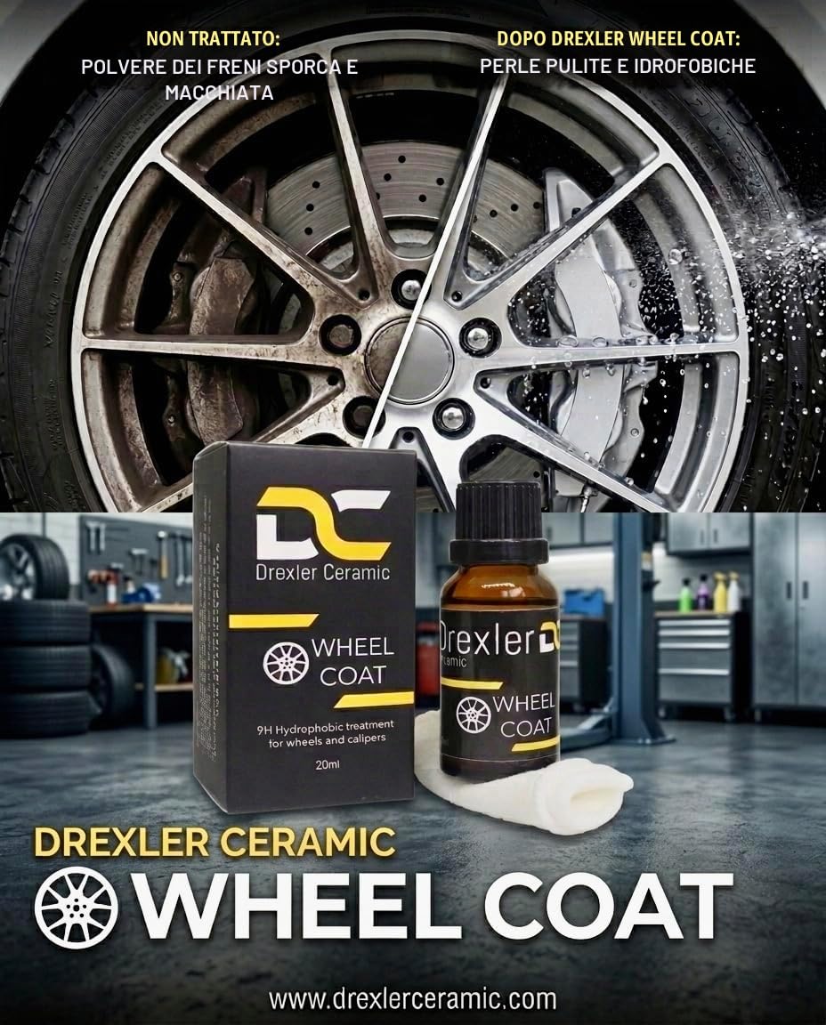 Wheel Coat 20ml – Rivestimento Ceramico SiO₂ 9H per Cerchi Auto – Trattamento Idrofobico Anti-Polvere Freni e Anti-Sporco – Protezione Fino a 24 Mesi con Applicazione Fai-da-Te