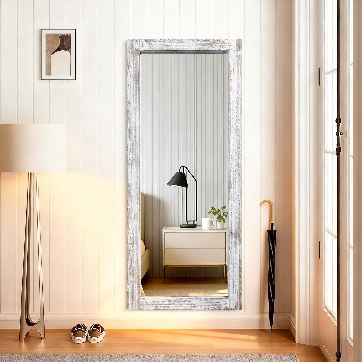 AAZZKANG Wall Mirror Full Length Rustic Wood Framed Floor Mirrors 58"x24" Rectangle Large Full Body for Bedroom Living Room Entryway Dressing Room White