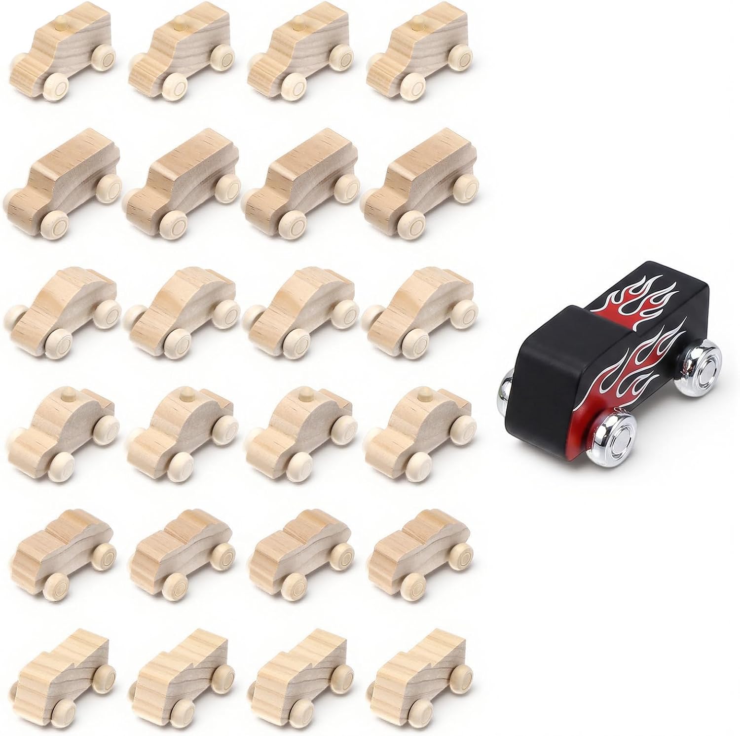MSHHDK 24Pcs Wood DIY Car Toys Unfinished Wooden Cars Paintable Wood Toys Wooden Crafts Painting Crafts Kit Arts and Craft Kit for Home Activities Craft Projects Easy Woodworking