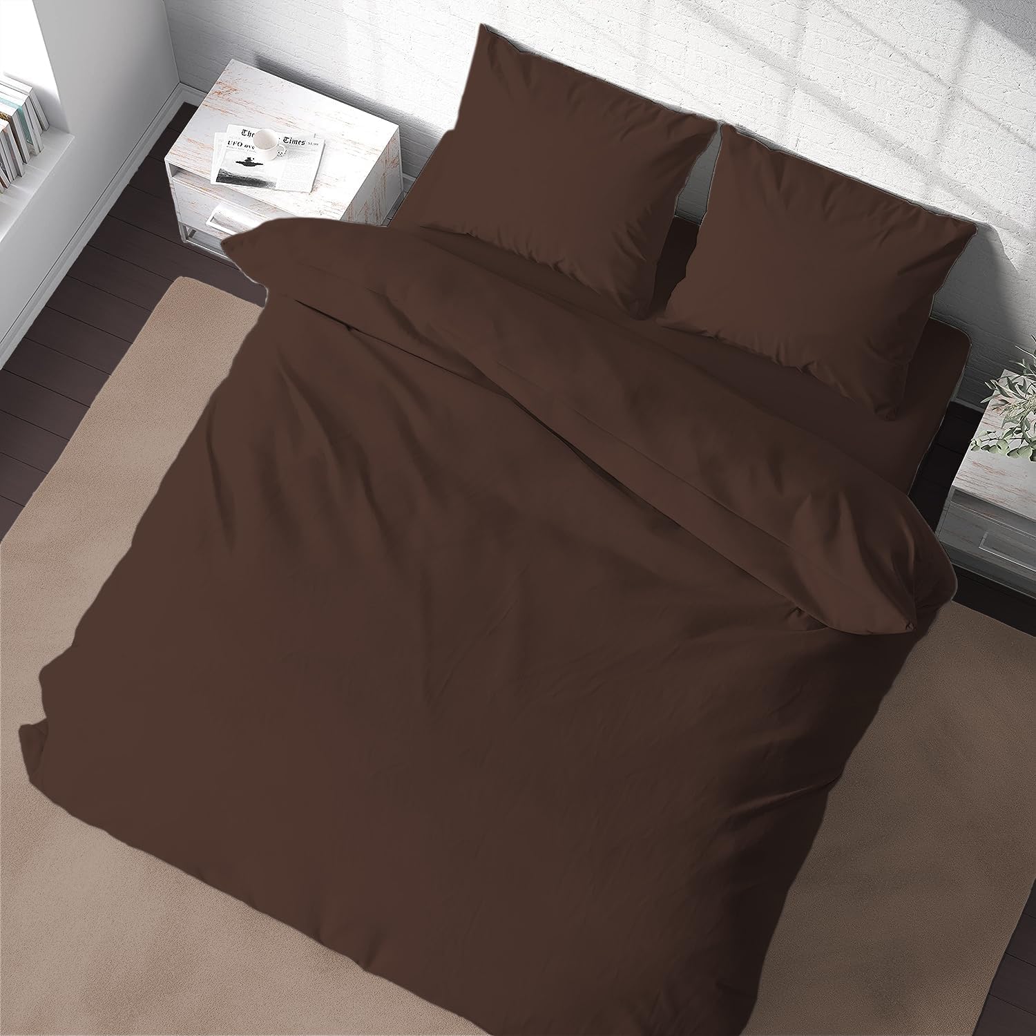 Linentown 100% Cotton Soft Luxurious Duvet Cover Chocolate Solid Queen Size