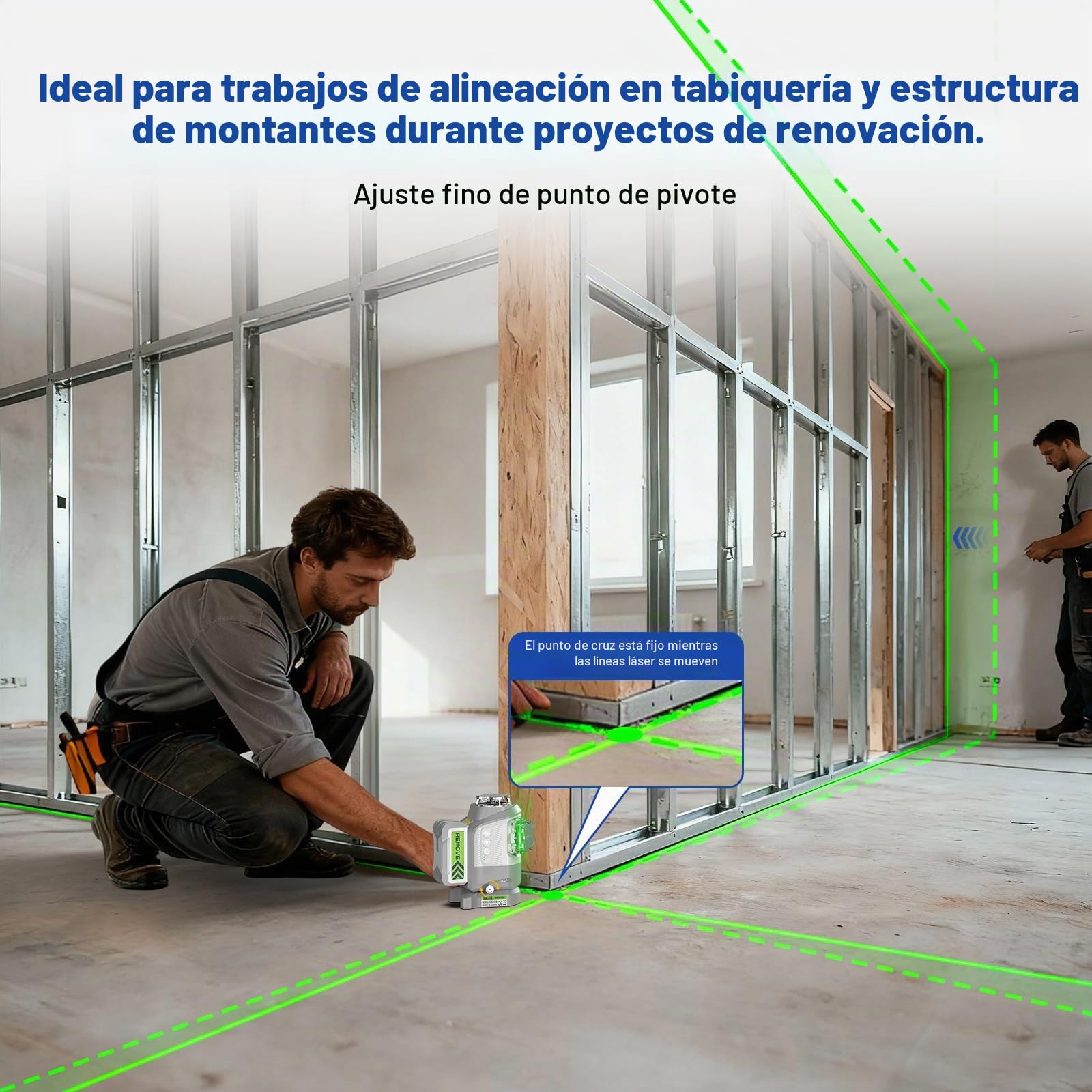 Huepar Pro Láser Nivelador con Base Giratoria Ajustable en Pivot, Nivel Láser Verde Autonivelante 360°, Recargable, Control Remoto, Alta Precisión ±2 mm, Modo Pulso, Uso Profesional