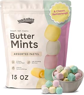 Snackathon Assorted Pastel Buttermints, 15 OZ Resealable Snack Pack, Appx. 115 Pieces Soft Butter Mints, Creamy Pastel After Dinner Mints for Candy Bowls, Parties, Weddings, and Snack Bags