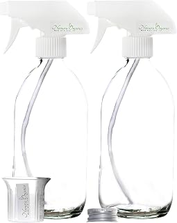 Nomara Organics Clear Glass Spray Bottles with Fine Mist Pumps - Pack of 2 x 500mL, Refillable Containers for Hair Dressing, DIY, Cleaning Solutions, Kitchen or Bathroom.