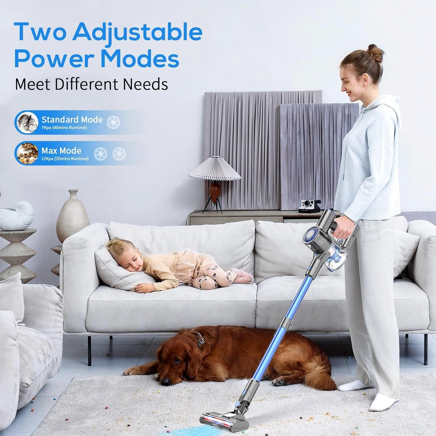 MBTTODF Cordless Vacuum Cleaner, Stick Vacuum Cordless Rechargeable with Power Suction, Up to 40-Min Runtime, Lightweight Vacuum Cleaners for Home, Hardwood Floor,Pet Hair,Carpets,Tile(Blue)