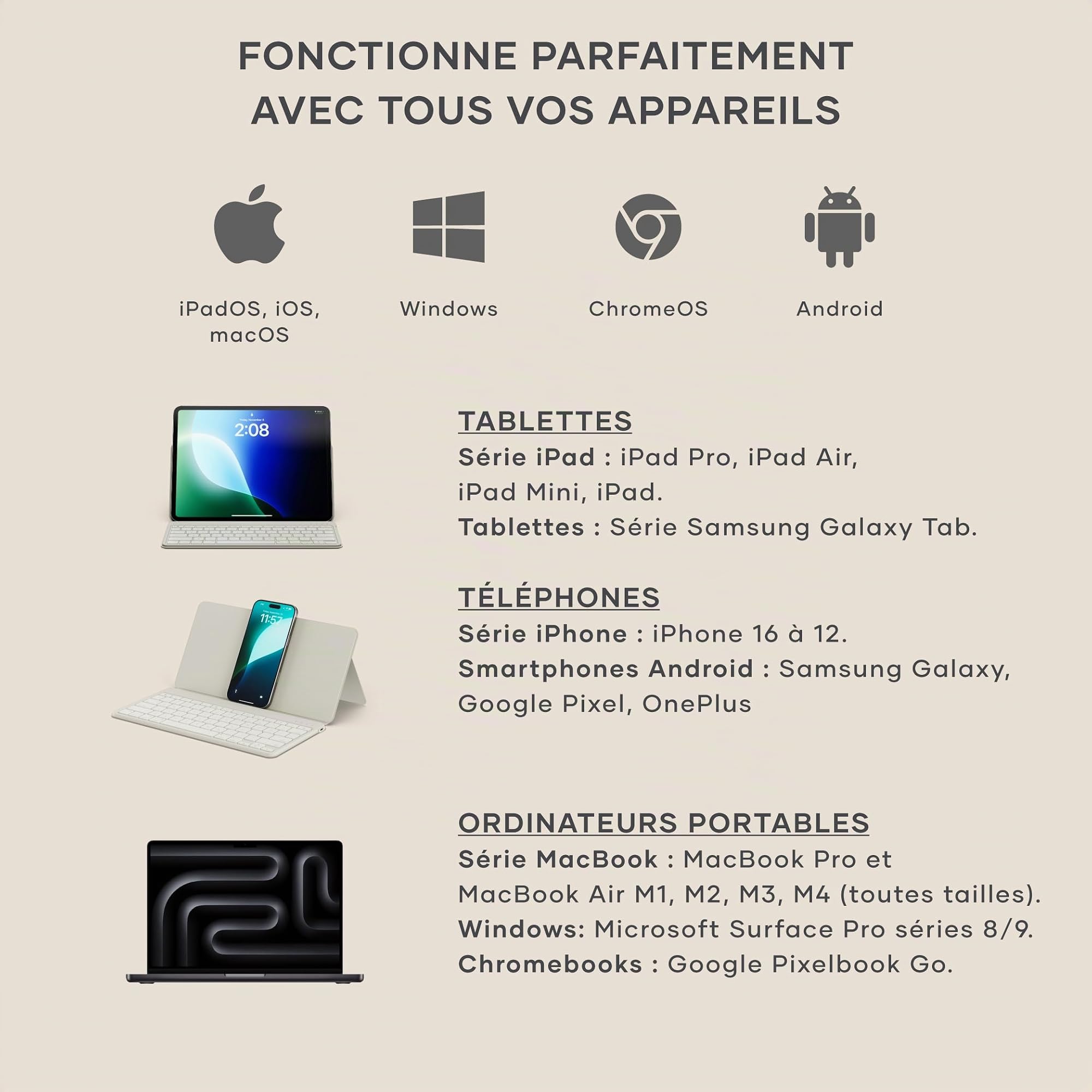Satechi OntheGo Clavier sans Fil Bluetooth avec Support, QWERTY US, Beige