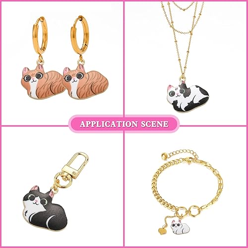 Miniatura 6 de DanLingJewelry 30 dijes de 6 estilos esmaltados para gatos, lindos dijes de animales para hacer joyas, pulseras a granel