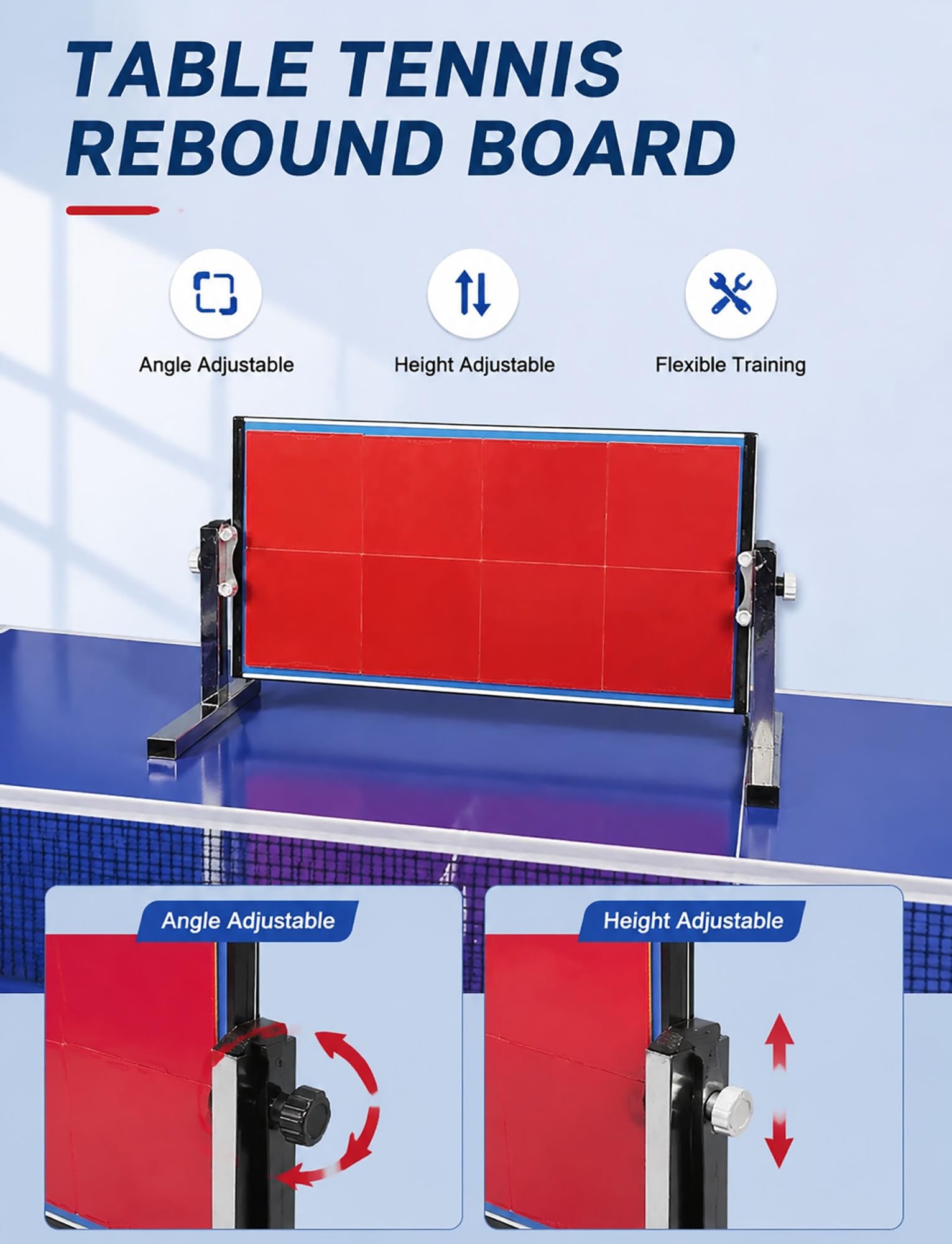 Tavola da ping pong con ritorno regolabile a 360°, tavolo portatile da allenamento per casa, palestra, ufficio e studio autonomo