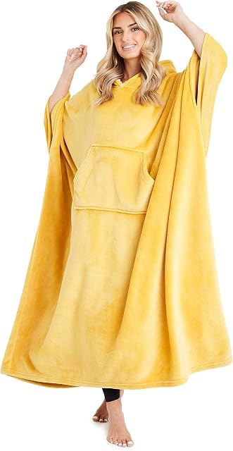 CityComfort Oversized Blanket Hoodie for Women Men and Teens, Fleece Wearable Blanket with Sleeves, Soft Warm Snuggle Blanket (Mustard)