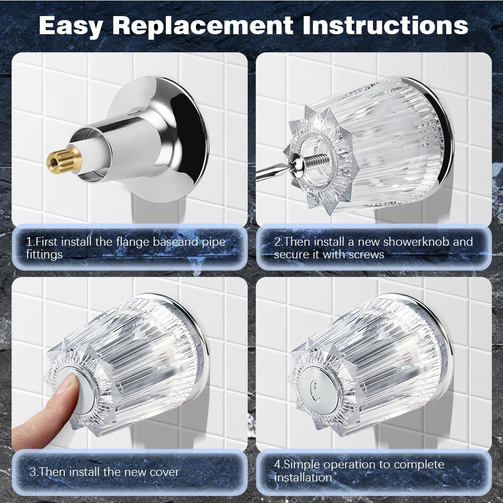 Bathtub and Shower Handle Replacement Set - Compatible with Windsor, Durable Acrylic Tub and Shower Faucet Handles, Includes Installation Kit for Bathroom Remodel or Replacement Projects