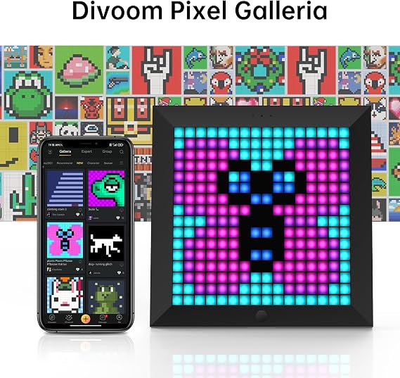 Divoom Pixoo - Pixel Art Digital Picture Frame APP Control with 16x16 LED Display - Cool Animation Frame Wall/Table Mount for Game Room and Nightstand - Black