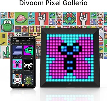 Divoom Pixoo - Pixel Art Digital Picture Frame APP Control with 16x16 LED Display - Cool Animation Frame Wall/Table Mount for Game Room and Nightstand - Black