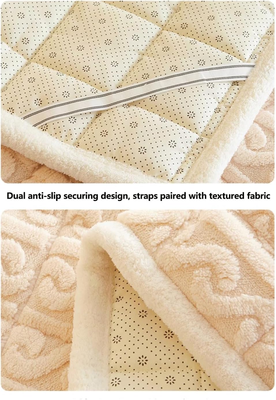 Milk Velvet Flannel Quilted Mattress Pad Queen Super King Non-Slip Bottom Mattress Topper Protector and Cover Machine Washable(Blue,180x200cm+48x74cmx2)