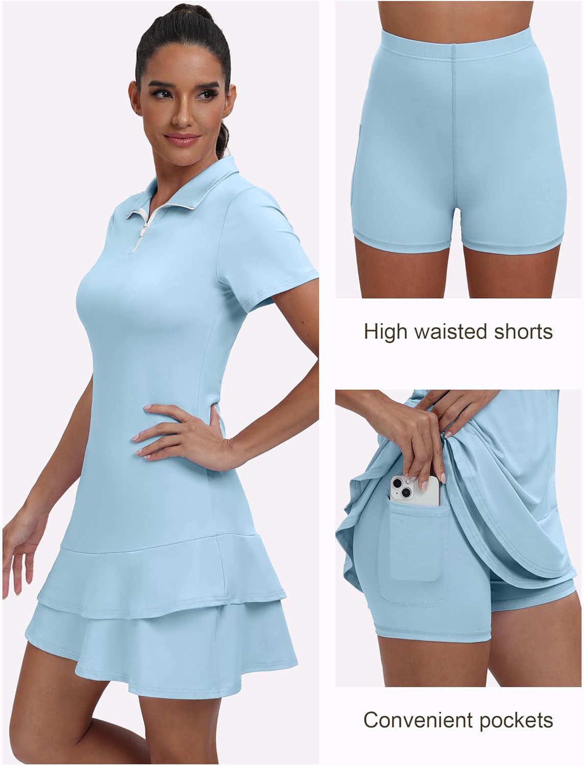 GGOV Womens Two Piece Tennis Golf Dress UPF 50+ Active Athletic Exercise Sports Wear with Pocket and Shorts