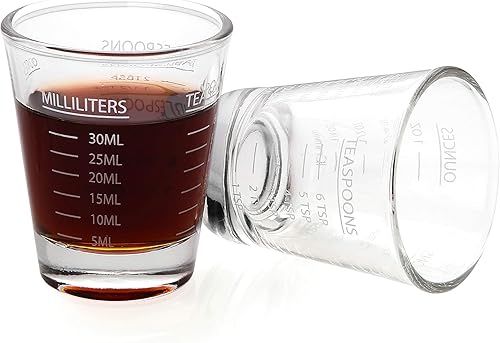 BCnmviku -Vasos corto, taza medidora, taza de espresso, Líquido, vidrio pesado, vaso de vino 2 juegos de 26, para medición gradual 1 onza, 6