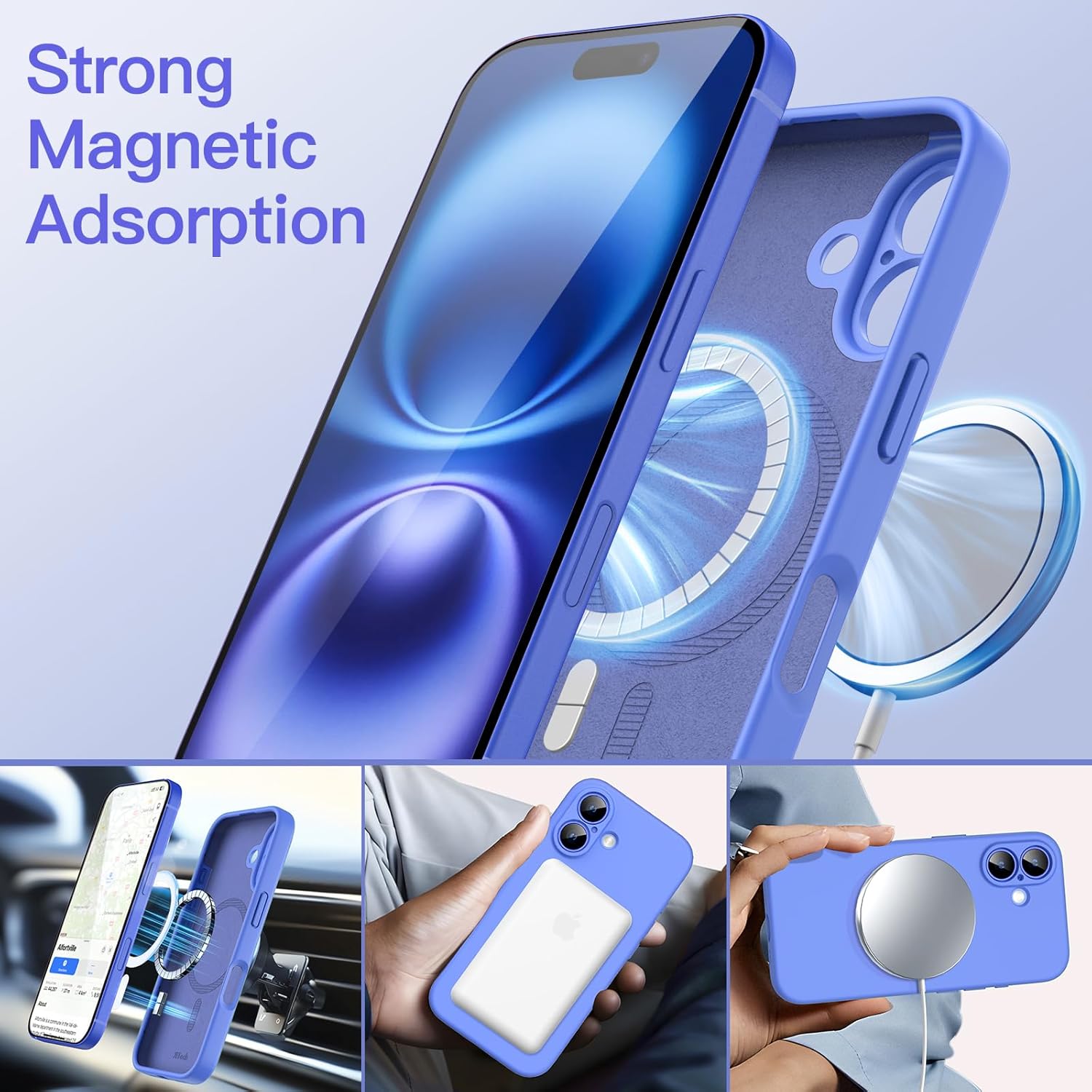JETech Magnetic Silicone Case for iPhone 16 6.1-Inch, Compatible with MagSafe, Silky Soft Touch, Shock Absorbing Phone Cover with Camera Lens Full Protection (Ultramarine) - Image 3