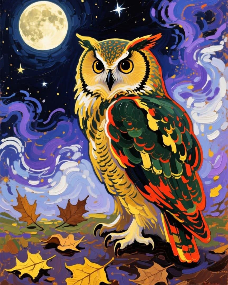 WallustrioaW Printed Cross Stitch Embroidery Patterns,an owl Under the Moonlight,DIY 11CT Cross Stitch Embroidery Kits Craft Hobby Gift for Adults,40x50cm