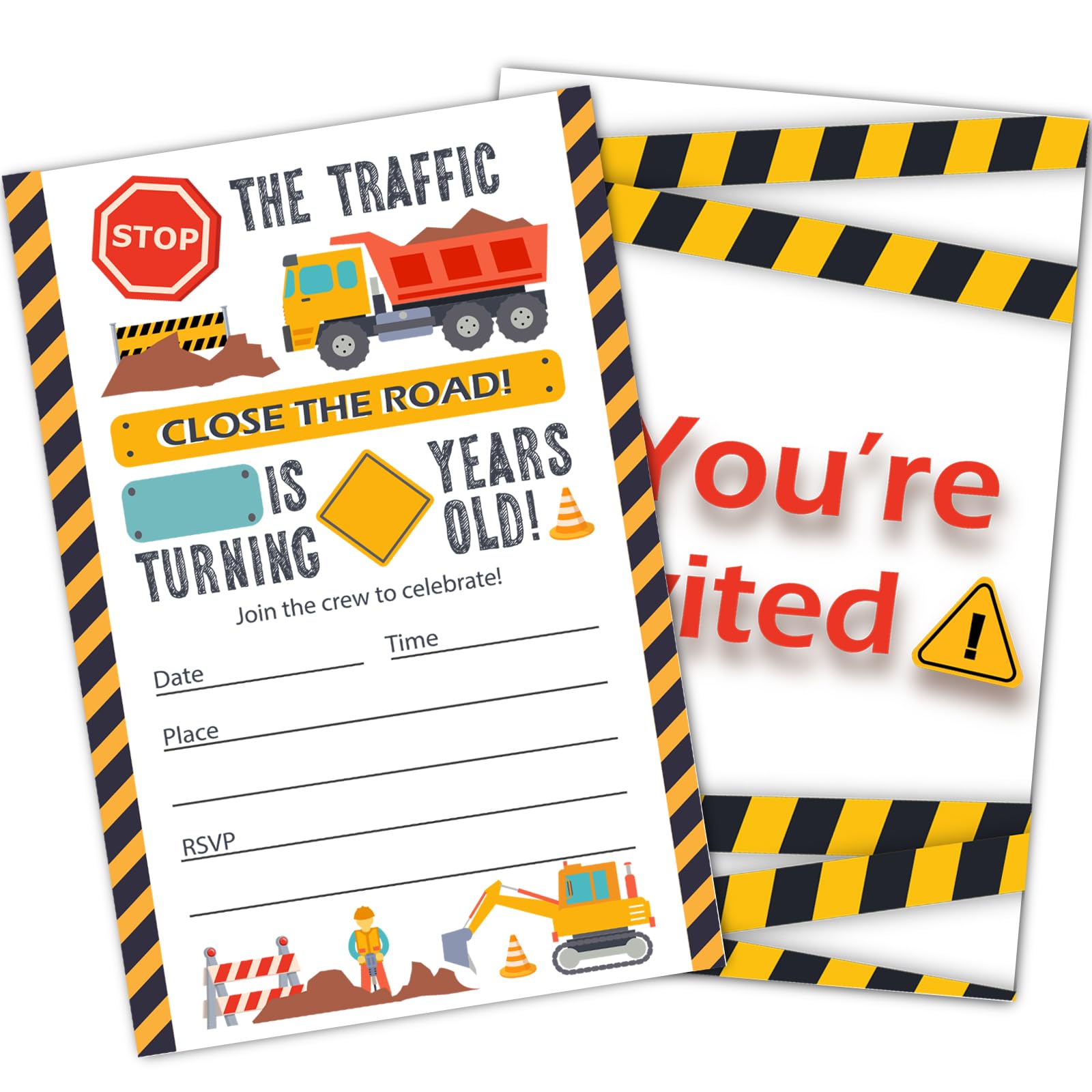 Uniizone Construction Birthday Party Invitations For Boys, Truck Theme Birthday Invites For Boys, 30PACK Construction Fun Party Fill-in Double Sided