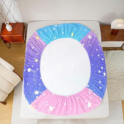 Miniatura 5 de Outer Space - Juego de sábanas de tamaño individual para niñas y niños, arcoíris, galaxia, estrellas, planeta, juego de sábanas kawaii pastel, rosa,