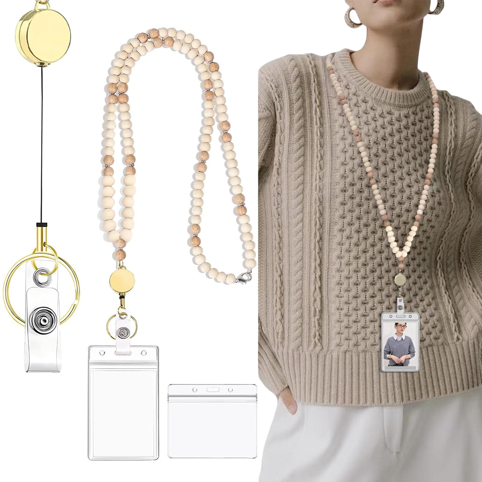 JAONLD Llavero Extensible Colgador Movil Cuello Cuelga Llaves Cuello Colgante para Movil Lanyard Tarjeta con ID Badge Holder (Horizontal/Vertical) para Profesores, Enfermeras, Estudiantes