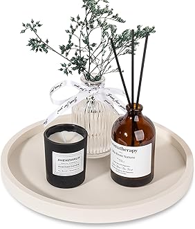 Silicone Bathroom Tray Round Vanity Tray Decorative Soap Holder Kitchen Countertop Organizer Coffee Table Decor for Candle, Perfume, Plant, 9 Inch, Beige