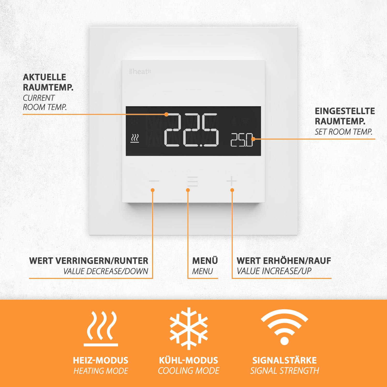 Heatit Z-TRM6 Z-Wave Plus Thermostat Raumregler mit EXT. Sensor für Fußbodenheizung elektrisch und wassergeführt, IR-Heizung, Farbe: weiß RAL 9003