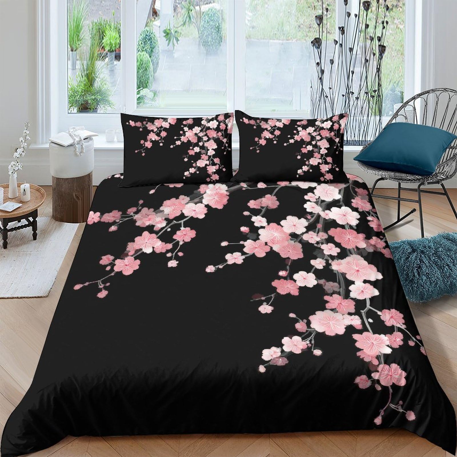 Ctjqhvkz Style-5 3D Printed Sakura Blossom Fitted Sheet Microfiber Soft Pink Floral Bed Cover For Bedroom Guest Room Decor Single（135X200cm）