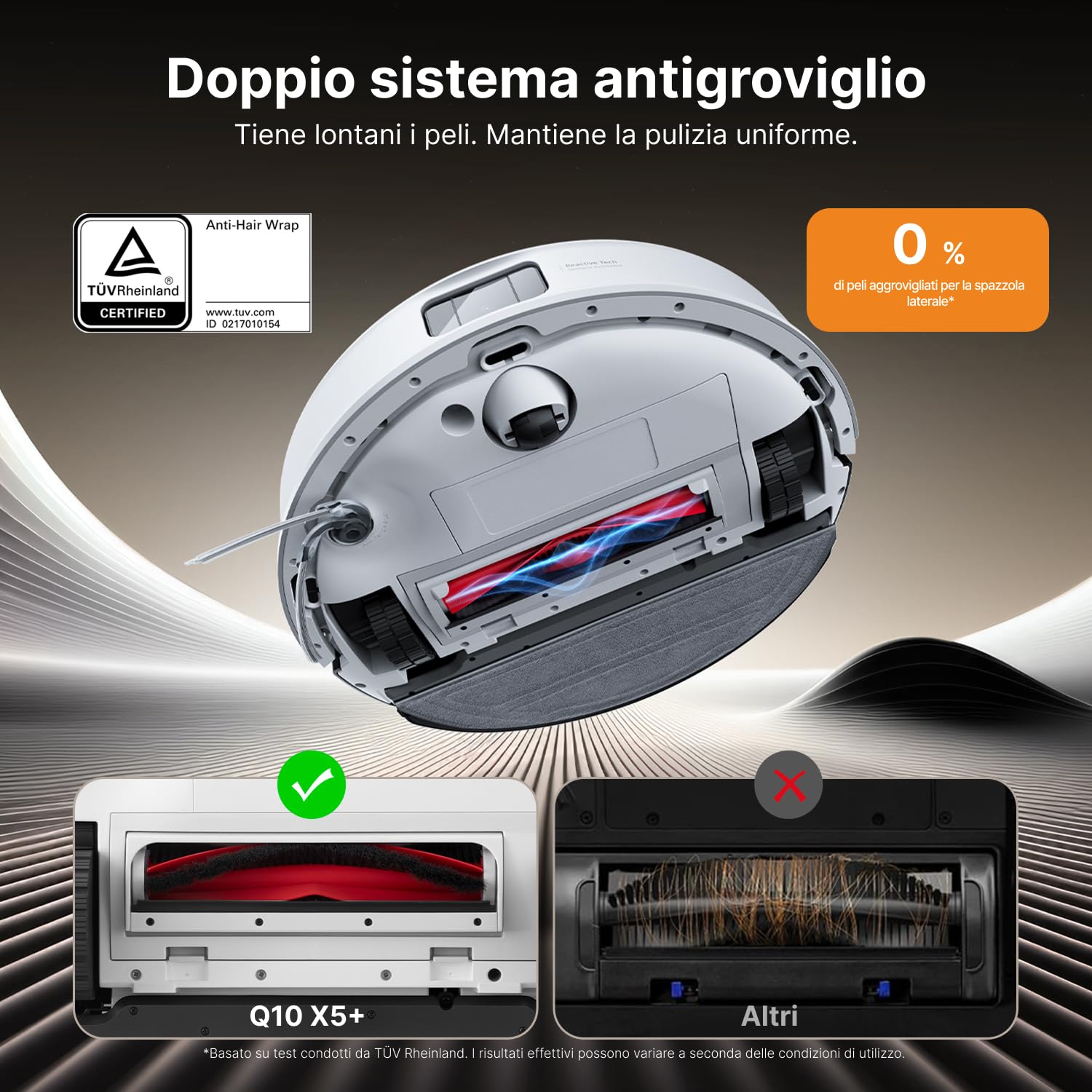 roborock Q10 X5+ Robot Aspirapolvere, 10.000 Pa HyperForce, doppio sistema anti-groviglio,tecnologia reattiva per evitare gli ostacoli,doppia spazzola antigroviglio,bianco - Vista 4