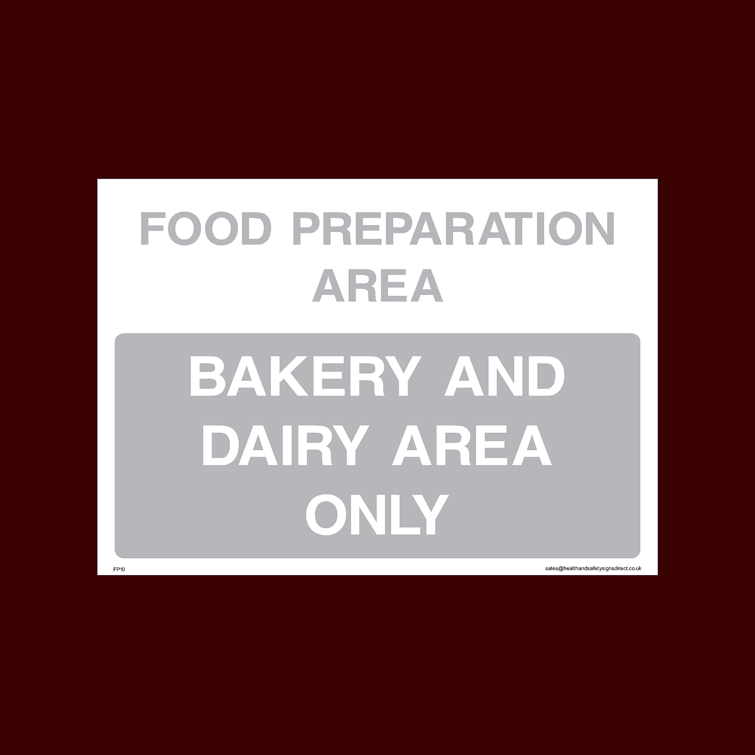 Ussp&S Bakery And Dairy Area Only Sticker/Self Adhesive Sign - Raw, Cooked, Preparation, Fish, Food, Wash Hands (Fp10)