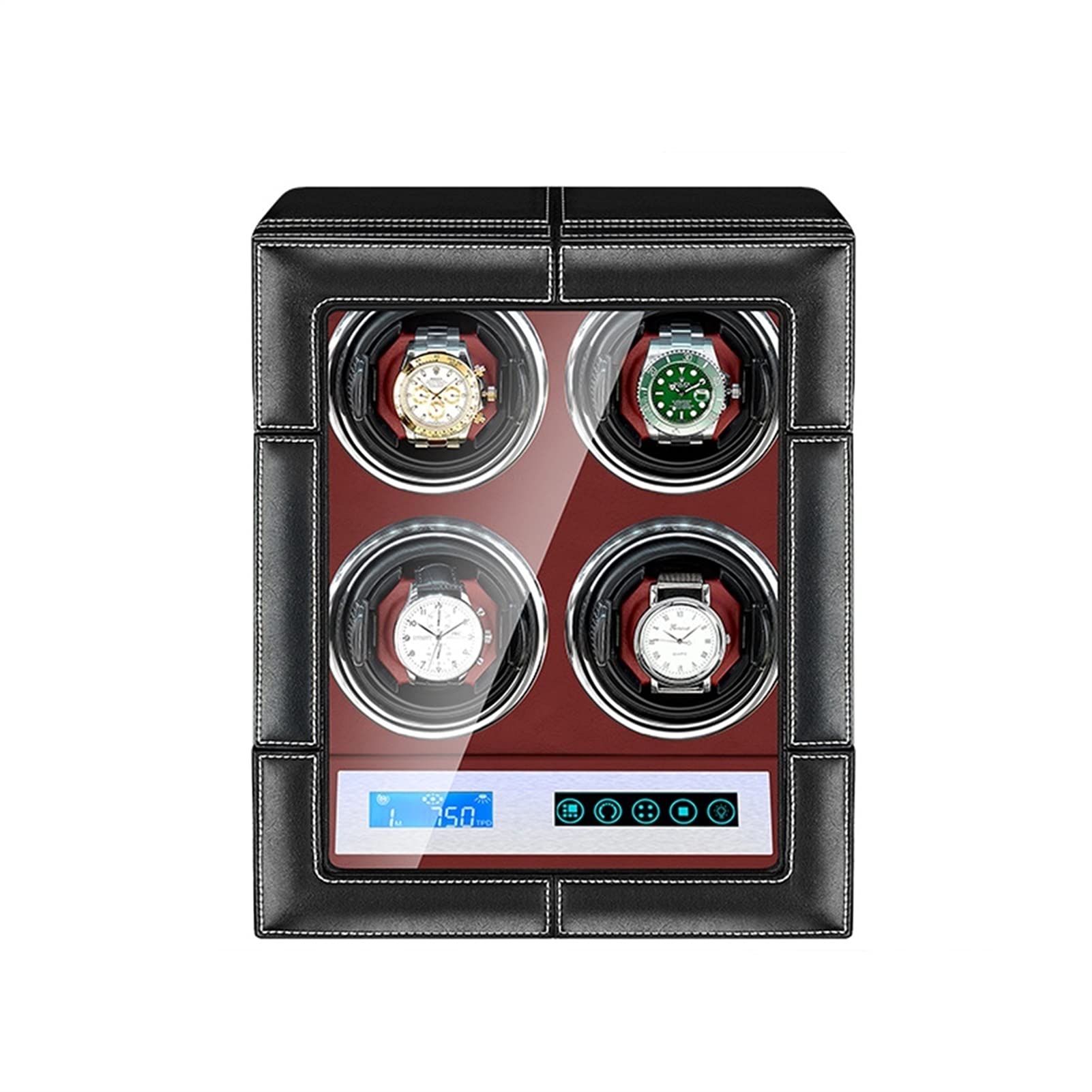 FENOKD Watch Display Box Automatic Watch Winder for 4 Watches with LCD Touch Screen LED Illumination TPD Rotation Mode Setting Quiet Japanese Motor F