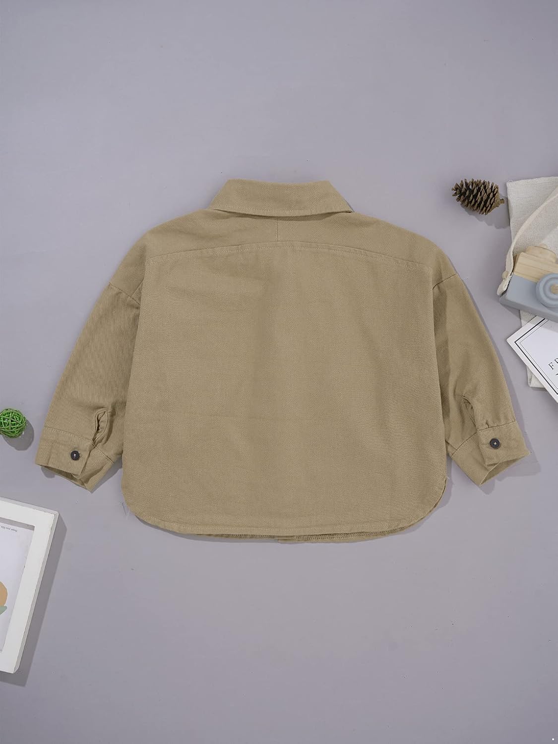 ACSUSS Toddler Boys Spring Fall Shirt Jacket Turndown Collar Button-up Tops Pocket Front T-Shirt Outerwear