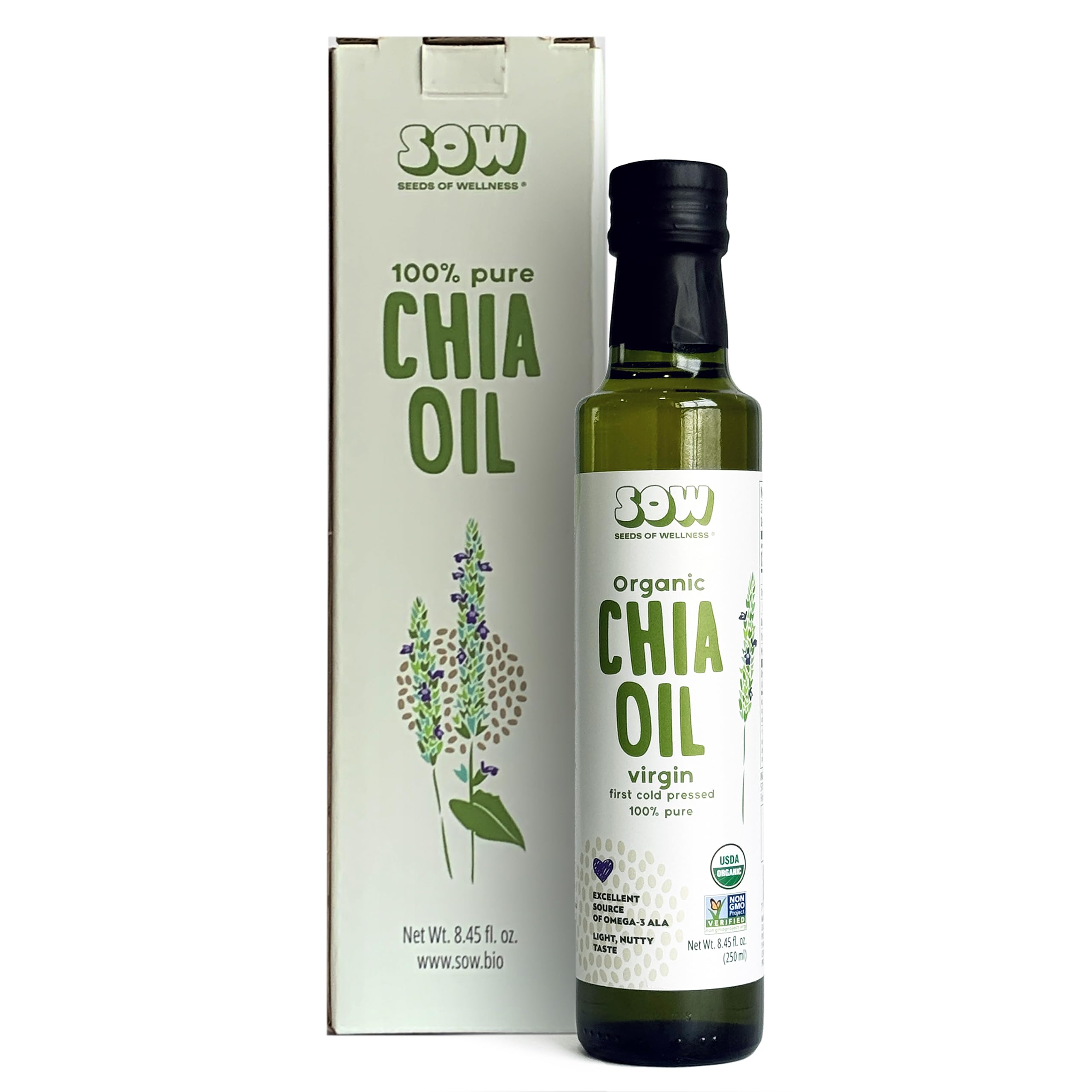 Seeds of Wellness Organic Chia Oil, Cold-Pressed, Unrefined, 250 ml