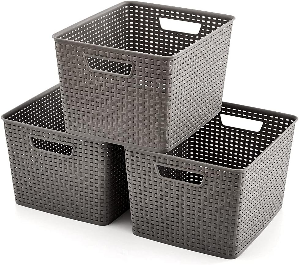 EZOWare 18 Qt Woven Plastic Storage Baskets, Large