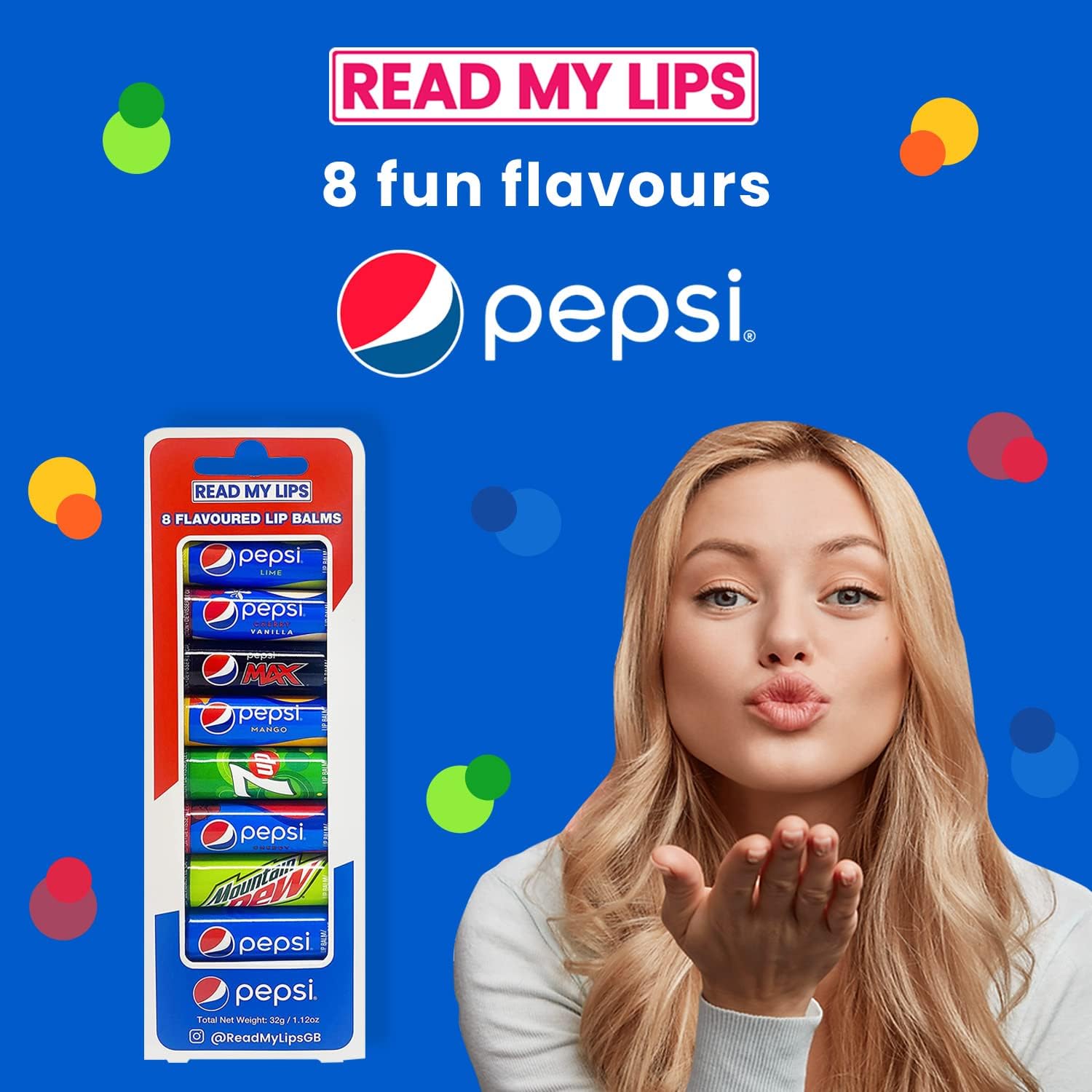 READ MY LIPS - Pepsi Flavoured Lip Balm Set - Formulated With Beeswax - Fun Party Bag Fillers Or Christmas Stocking Stuffers - Cruelty Free - 8 Exciting Tastes Party Pack