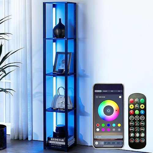 Miniatura 10 de Lámpara de pie LED con estantes, lámpara de estante con control remoto para dormitorio y sala de estar, lámparas de pie de exhibición de esquina con