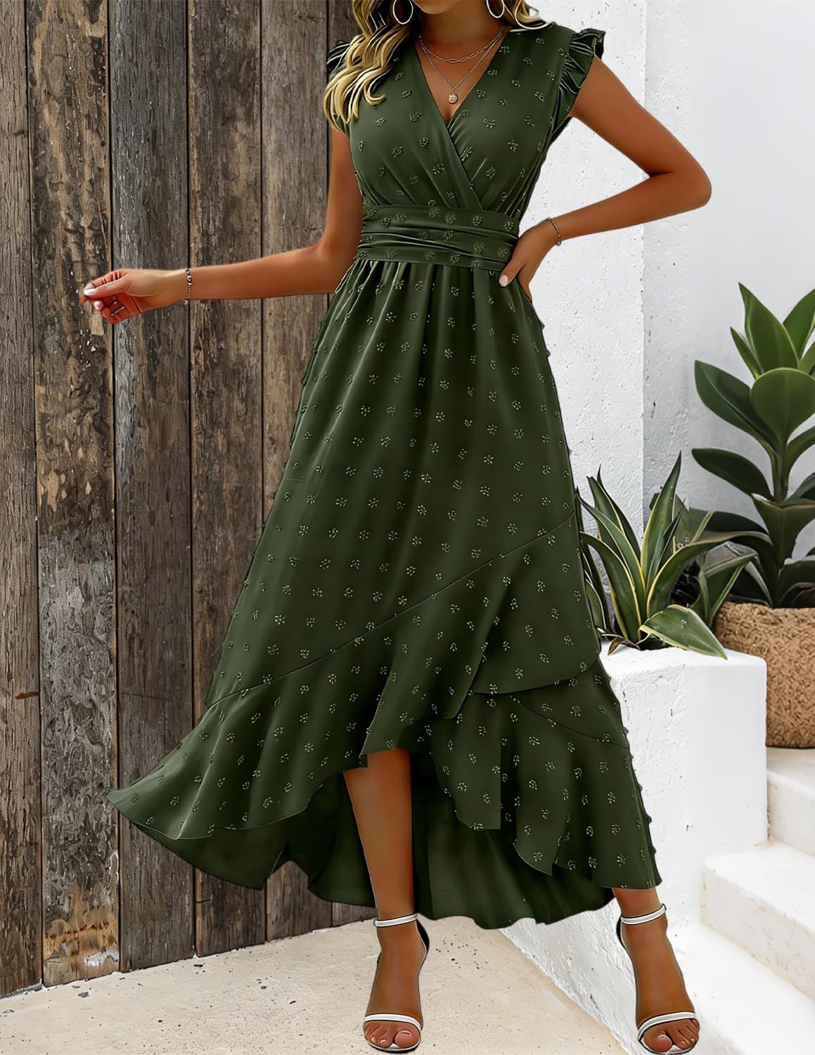 Sommerkleid Damen Boho Kleid Lang 2026 Kleid Damen V-Ausschnitt Hohe Taille Rüschen Schlitz Für Strand Hochzeit Cocktail Party