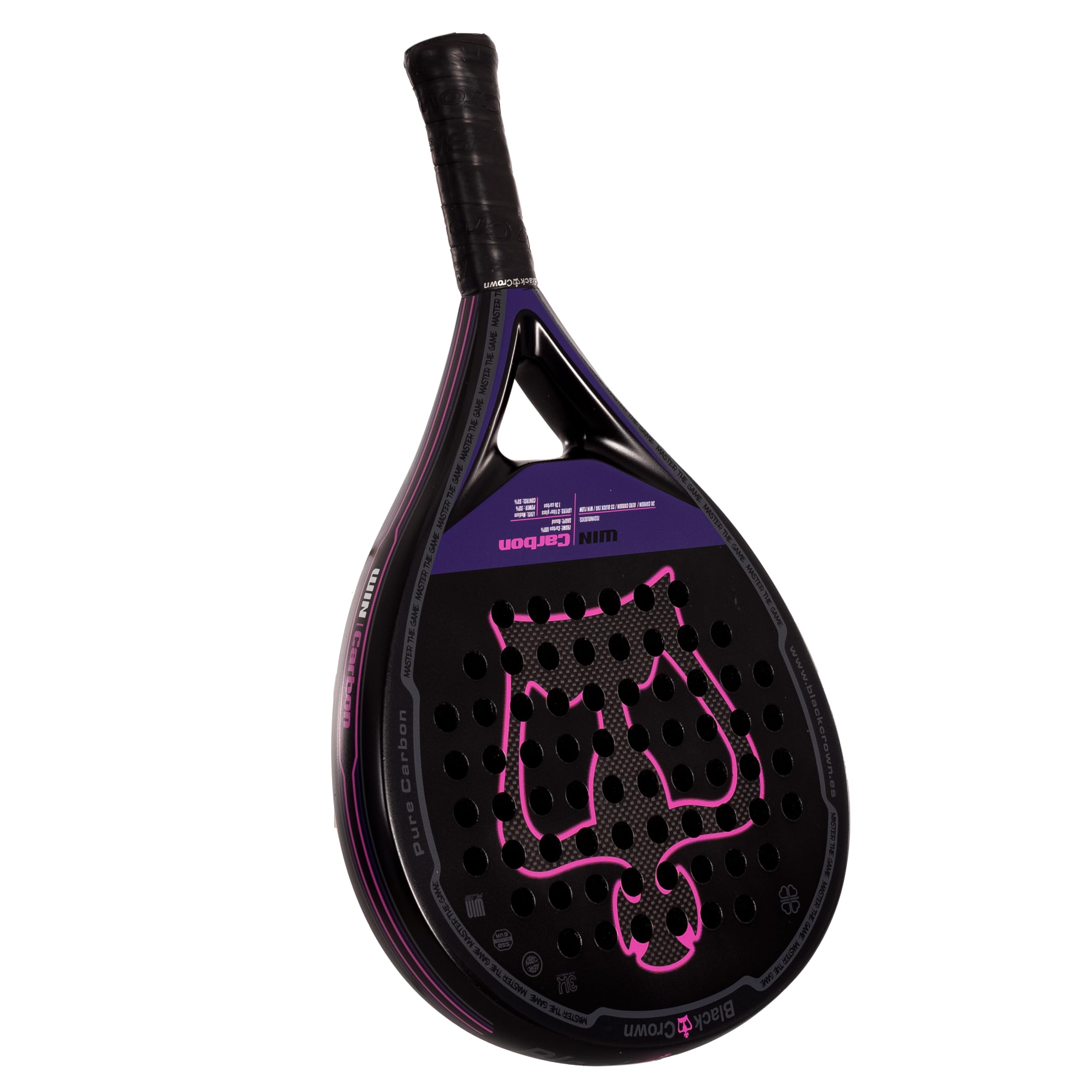 Black Crown - Win Carbon forma rotonda, gomma Super Soft EVA, doppio tubolare carbonio 100%, carbonio 3K, ampio sweet spot, morbidezza e comfort.