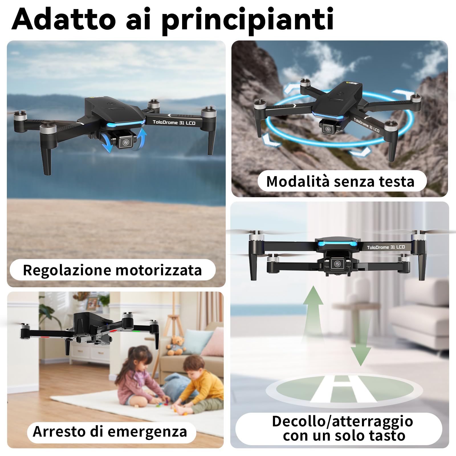Toladrone Drone con Telecamera Schermo LCD Trasmissione Digitale Delle Immagini Telecomando Motore Brushless FPV Droni Professionali per Adulti Quadcopter RC TD31LCD