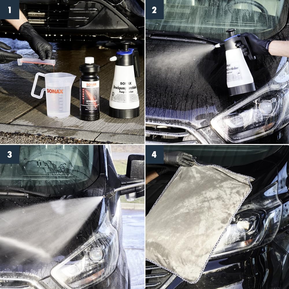 SONAX PROFILINE HyperCoat (1 litro) elimina l'acqua in eccesso Durante Il Lavaggio del Veicolo e Permette alle superfici di asciugarsi Rapidamente | Art. N. 06773000