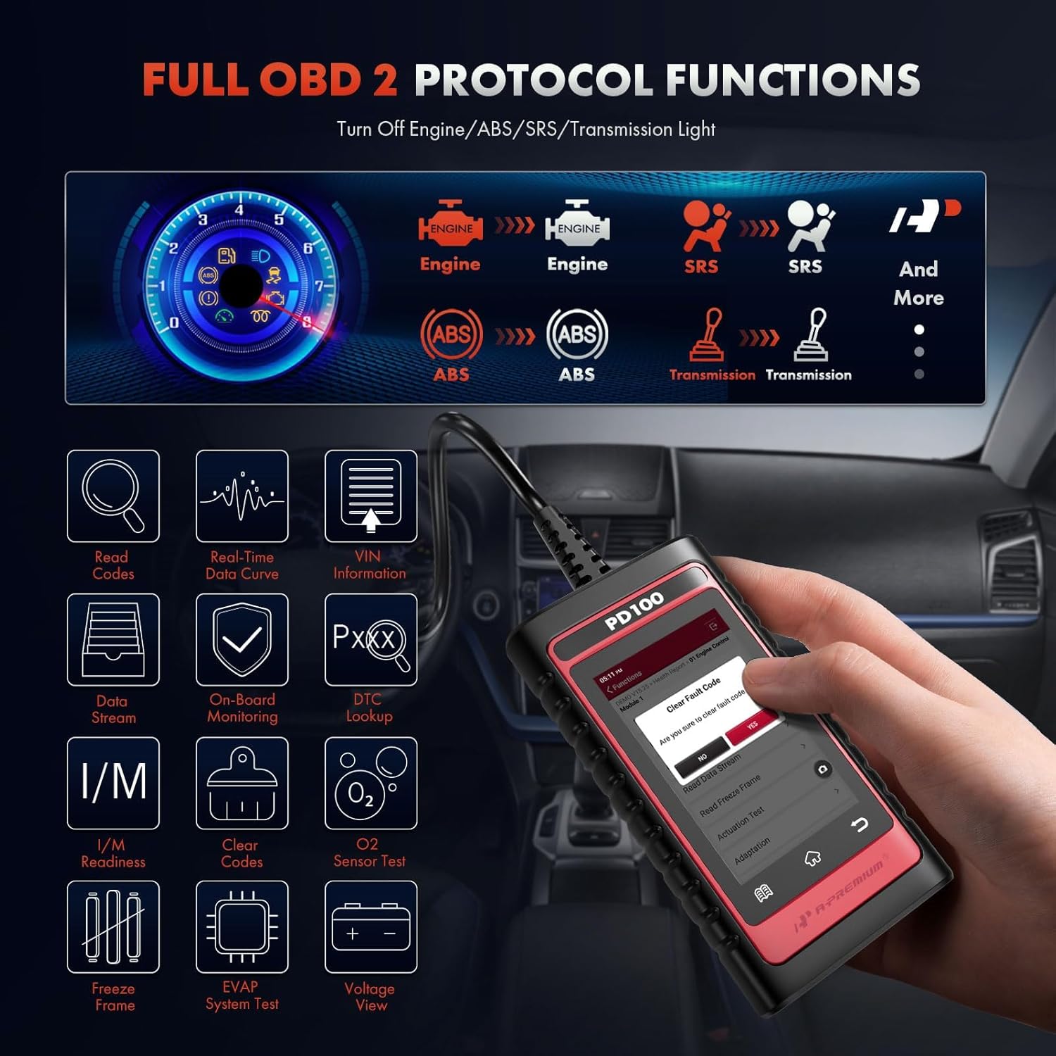 A-Premium 2025 PD100F for Ford Lincoln Mercury Full System OBD2 Scanner Diagnostic Tool, Bi-Directional Code Read Scan Tool, Full Reset (EPB/ABS/Oil/SAS/TPMS), Battery Register, with Live Data