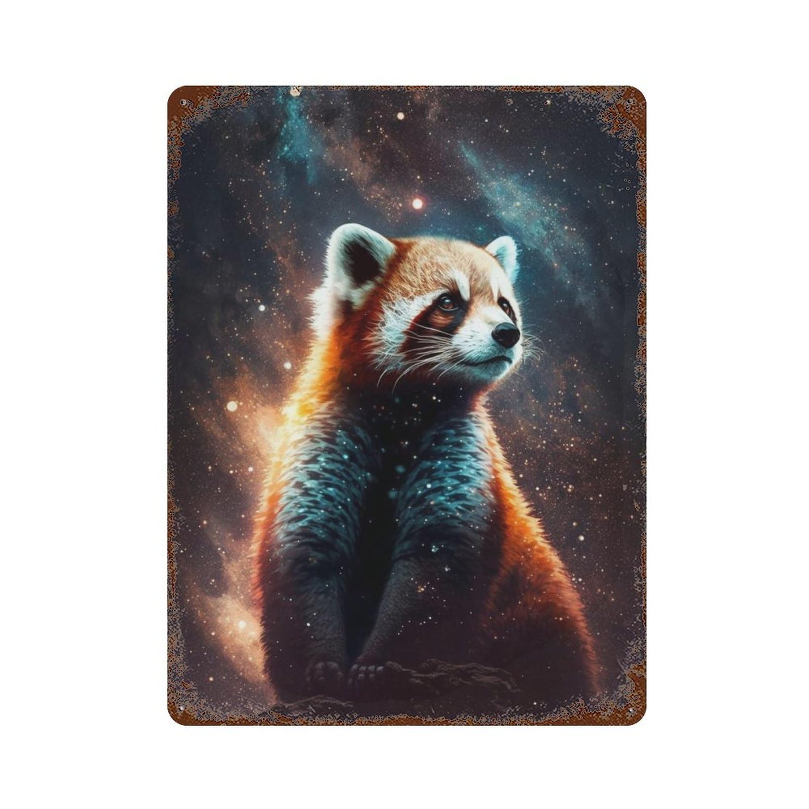 Red Panda in Space -3 Rusty Metal Tin Sign 15.7"x11.8", Ideal for Shed, Workshop And Garage Wall Decor